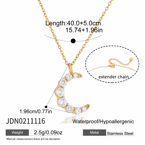 18K Gold Plated Cubic Zirconia Crescent Moon Necklace - Picture 7 of 8